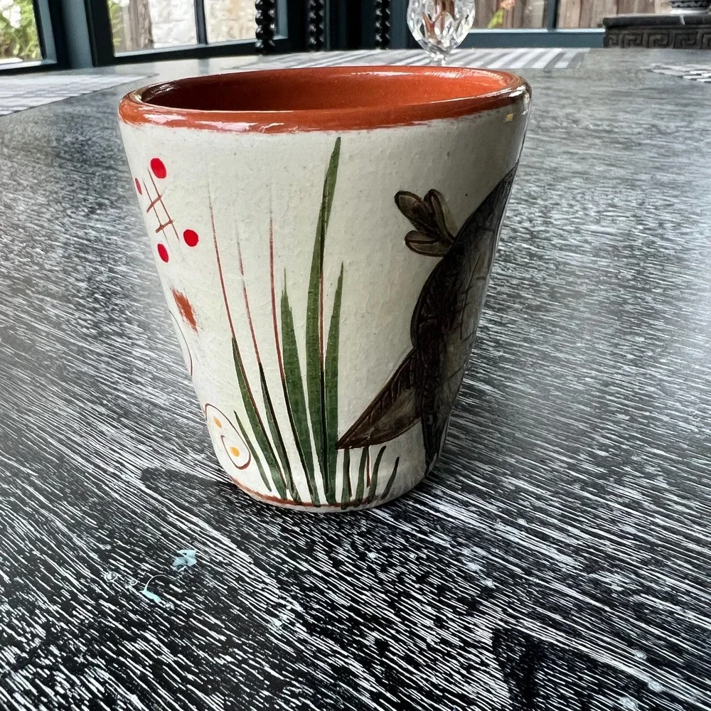 Handpainted and signed‎ Pig and Dragonfly Votive / Cup